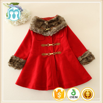 Korean Style New Fashion Kinder Mädchen Langarm Outwear Mantel Jacke mit Bund Baby Mädchen Mantel mit Pelz Hals